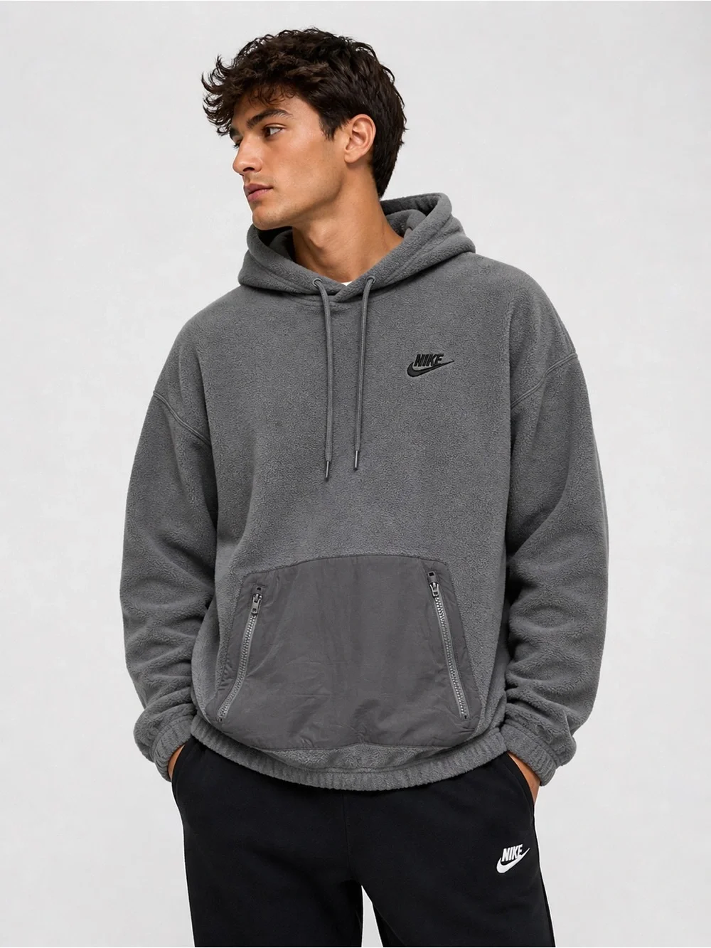 Nike Fleece Hoodie XL Gray Pullover Swoosh Logo‎ Cozy Athleisure Men NWT